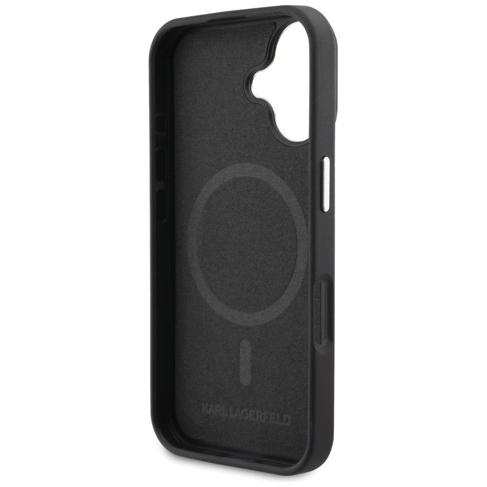 Karl Lagerfeld Initial & Metal Logo MagSafe dėklas iPhone 16 - Juodas -- iPhone 16