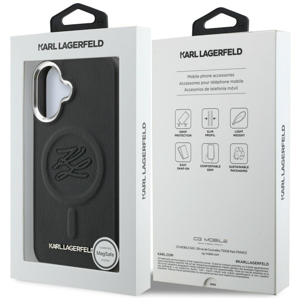 Karl Lagerfeld Initial & Metal Logo MagSafe dėklas iPhone 16 - Juodas -- iPhone 16