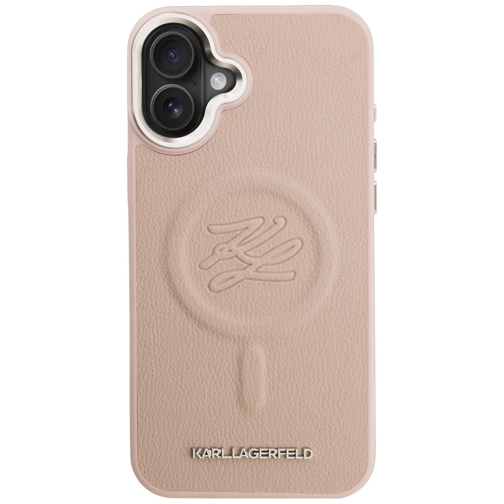 Karl Lagerfeld Initial & Metal Logo MagSafe dėklas iPhone 16 Plus - Rožinis -- iPhone 16 Plus