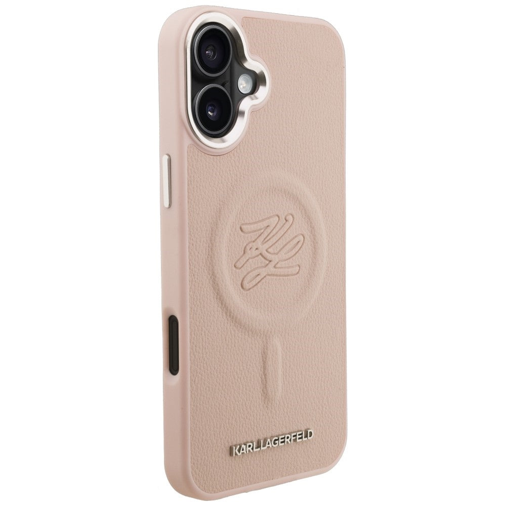 Karl Lagerfeld Initial & Metal Logo MagSafe dėklas iPhone 16 Plus - Rožinis -- iPhone 16 Plus