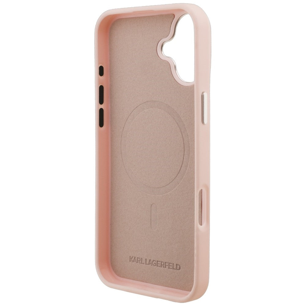 Karl Lagerfeld Initial & Metal Logo MagSafe dėklas iPhone 16 Plus - Rožinis -- iPhone 16 Plus