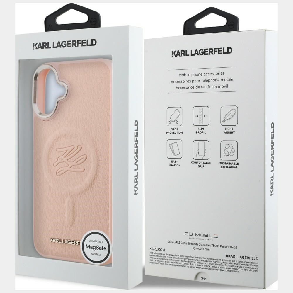 Karl Lagerfeld Initial & Metal Logo MagSafe dėklas iPhone 16 Plus - Rožinis -- iPhone 16 Plus