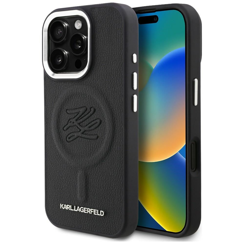 Karl Lagerfeld Initial & Metal Logo MagSafe dėklas iPhone 16 Pro - Juodas -- iPhone 16 Pro