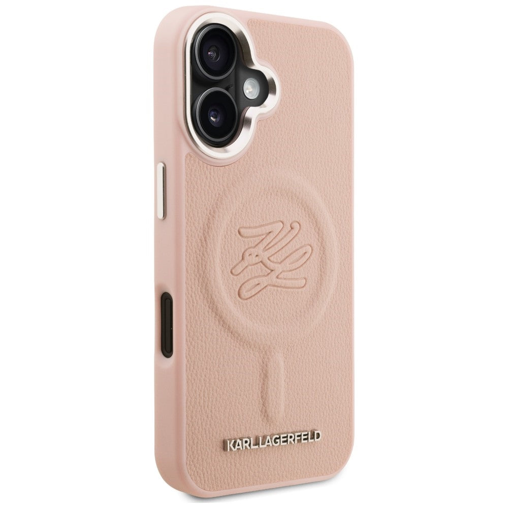 Karl Lagerfeld Initial & Metal Logo MagSafe dėklas iPhone 16 - Rožinis -- iPhone 16