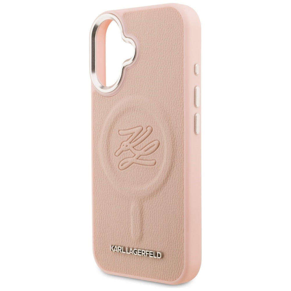 Karl Lagerfeld Initial & Metal Logo MagSafe dėklas iPhone 16 - Rožinis -- iPhone 16