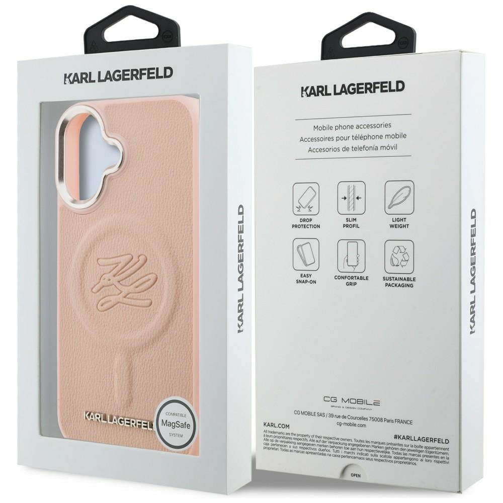 Karl Lagerfeld Initial & Metal Logo MagSafe dėklas iPhone 16 - Rožinis -- iPhone 16