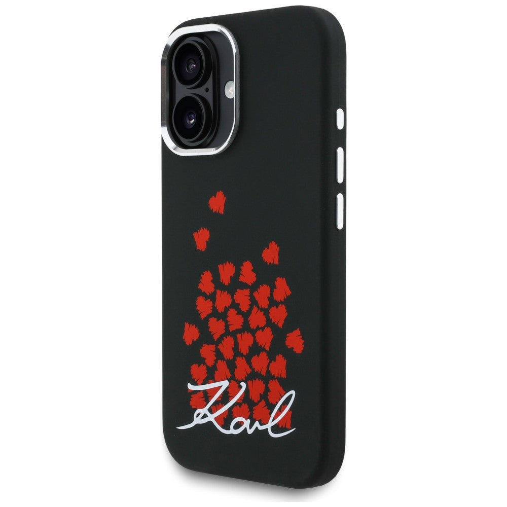 Karl Lagerfeld Silicone Heart Sign Logo MagSafe dėklas iPhone 16 - Juodas -- iPhone 16