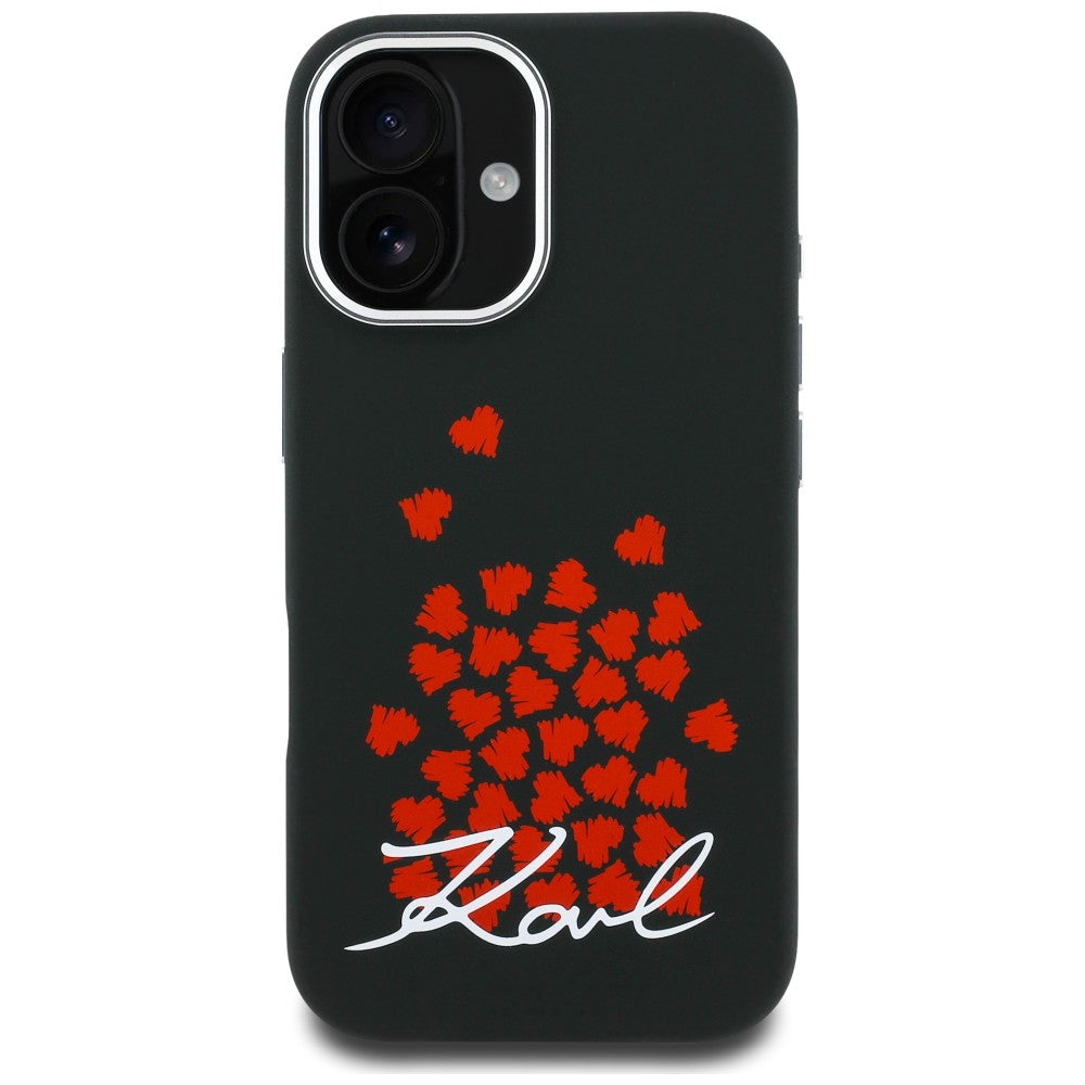 Karl Lagerfeld Silicone Heart Sign Logo MagSafe dėklas iPhone 16 - Juodas -- iPhone 16