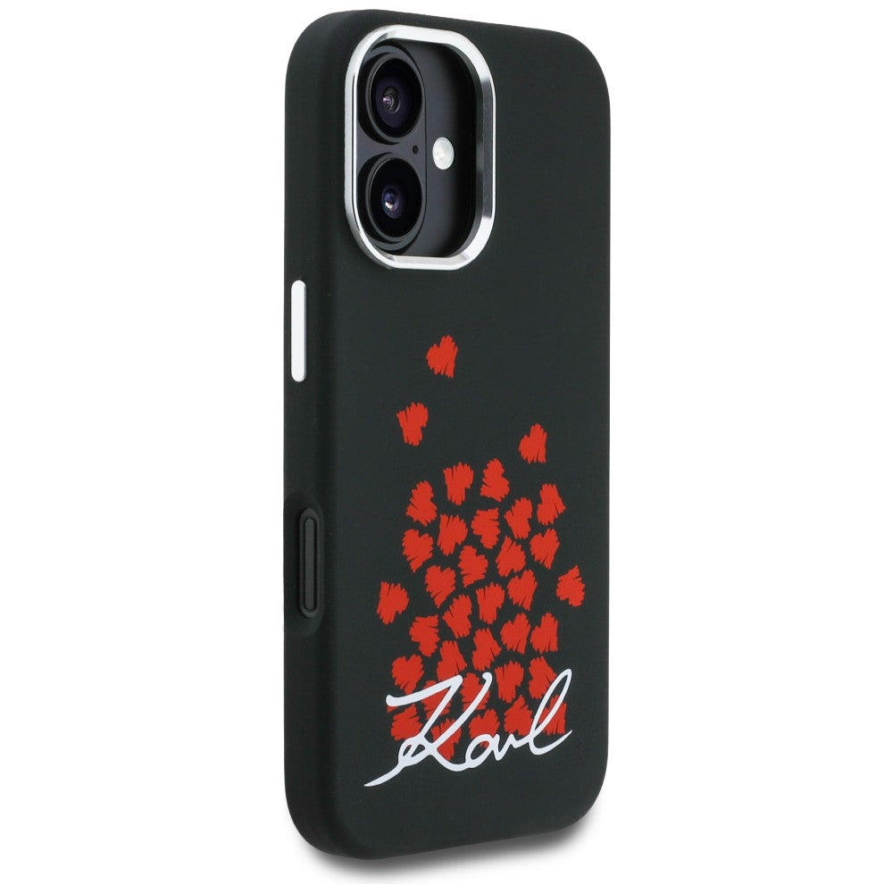 Karl Lagerfeld Silicone Heart Sign Logo MagSafe dėklas iPhone 16 - Juodas -- iPhone 16