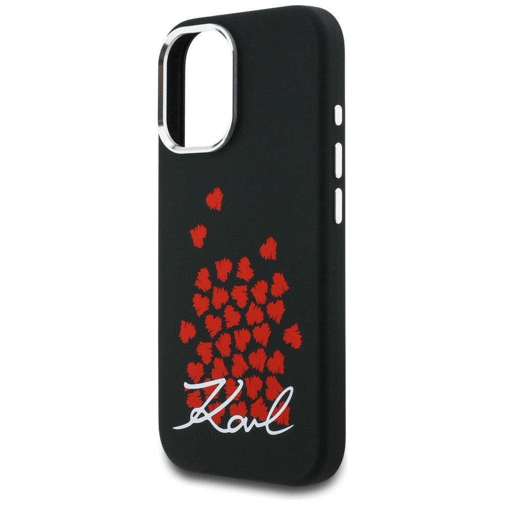 Karl Lagerfeld Silicone Heart Sign Logo MagSafe dėklas iPhone 16 - Juodas -- iPhone 16