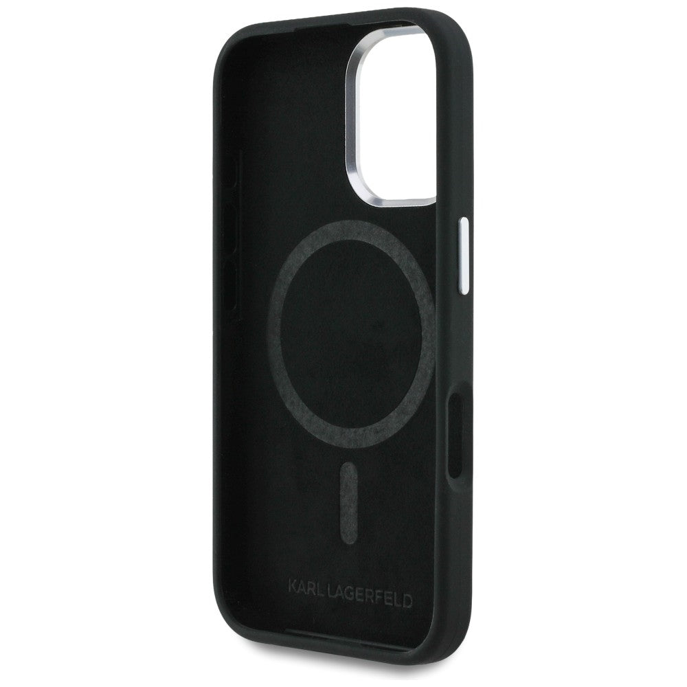 Karl Lagerfeld Silicone Heart Sign Logo MagSafe dėklas iPhone 16 - Juodas -- iPhone 16