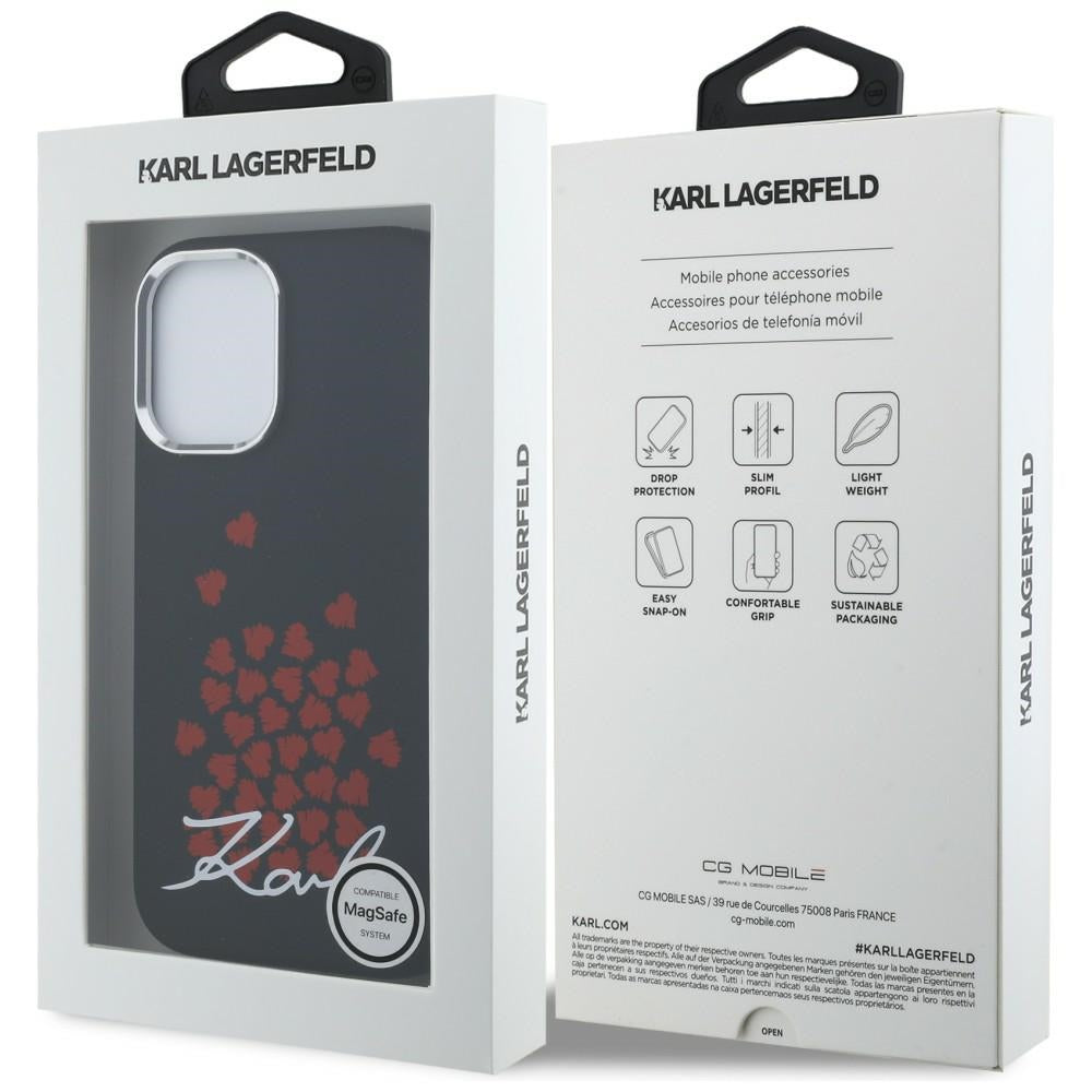 Karl Lagerfeld Silicone Heart Sign Logo MagSafe dėklas iPhone 16 - Juodas -- iPhone 16