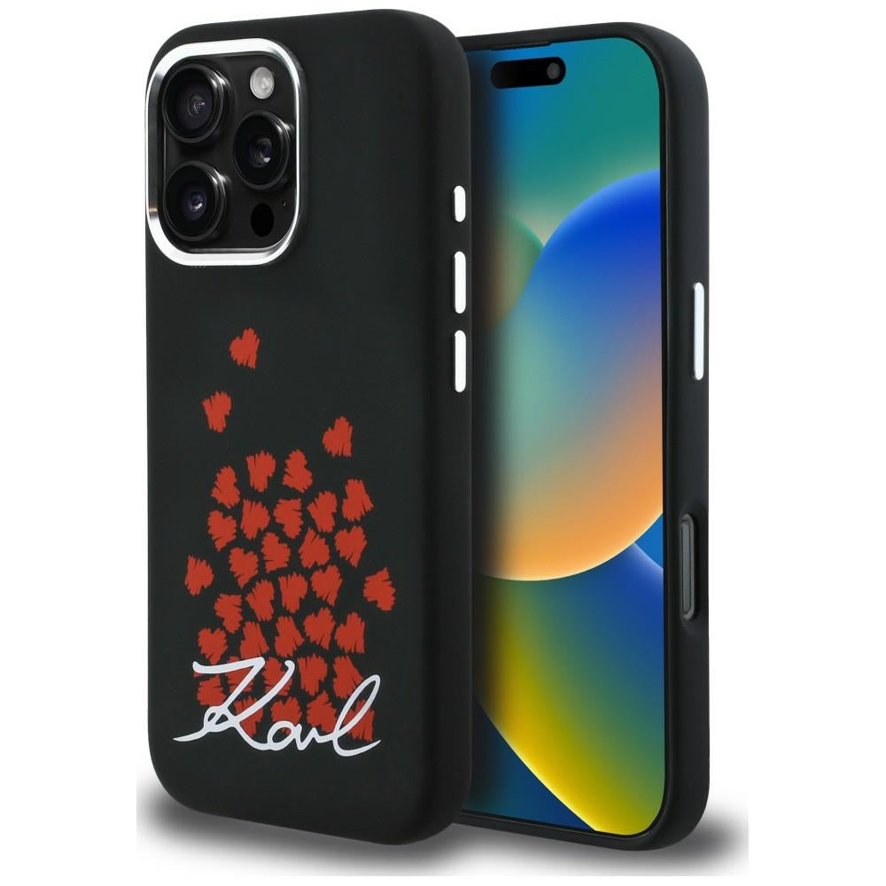 Karl Lagerfeld Silicone Heart Sign Logo MagSafe dėklas iPhone 16 Pro - Juodas -- iPhone 16 Pro