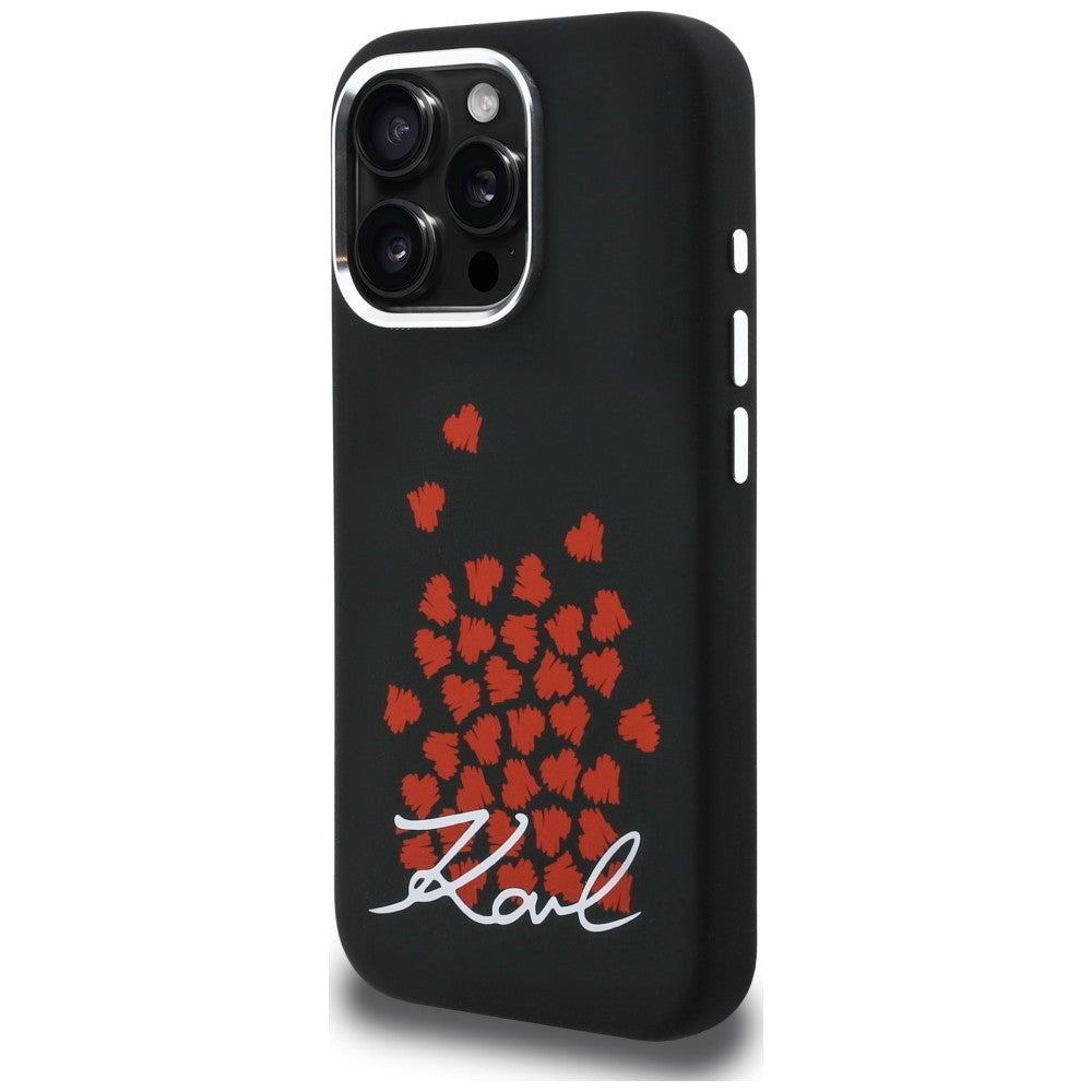 Karl Lagerfeld Silicone Heart Sign Logo MagSafe dėklas iPhone 16 Pro - Juodas -- iPhone 16 Pro