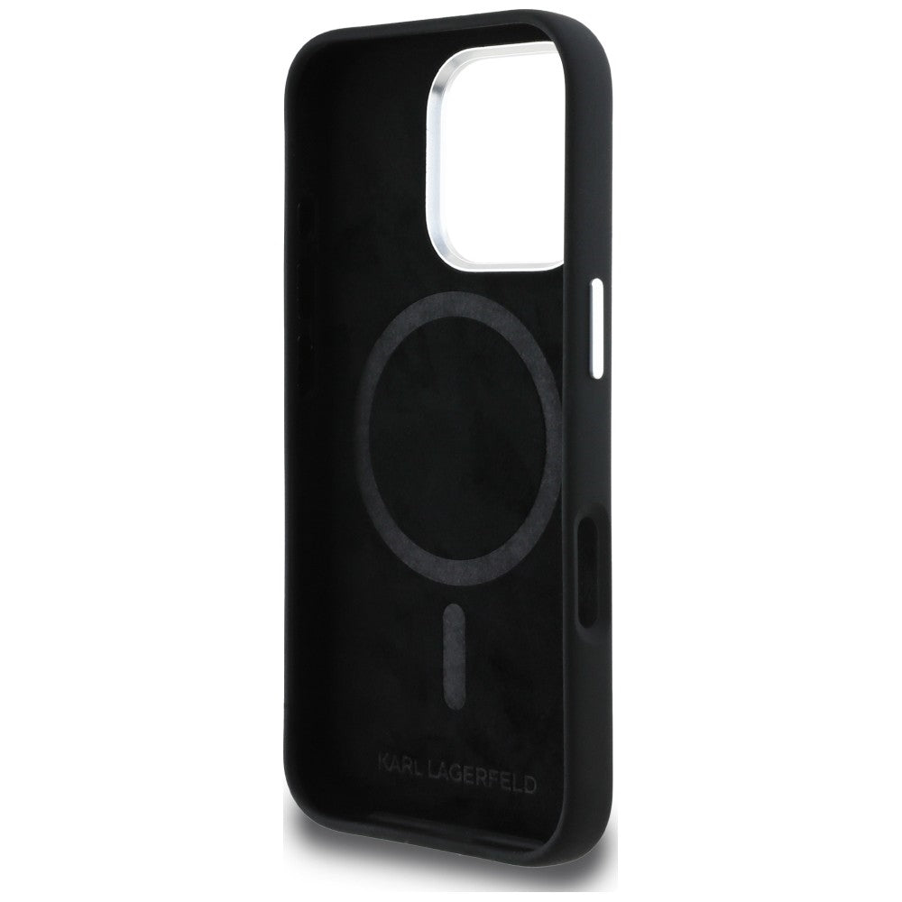 Karl Lagerfeld Silicone Heart Sign Logo MagSafe dėklas iPhone 16 Pro - Juodas -- iPhone 16 Pro