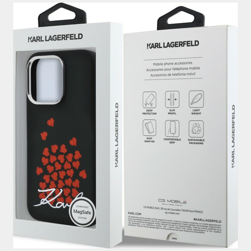 Karl Lagerfeld Silicone Heart Sign Logo MagSafe dėklas iPhone 16 Pro - Juodas -- iPhone 16 Pro