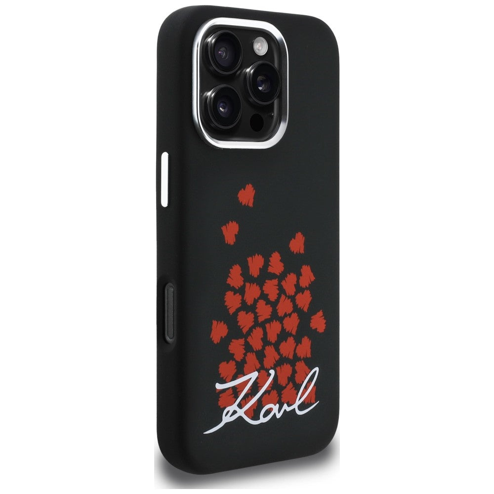 Karl Lagerfeld Silicone Heart Sign Logo MagSafe dėklas iPhone 16 Pro Max - Juodas -- iPhone 16 Pro Max