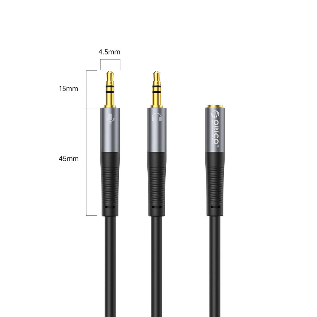 Garso adapteris Orico AX1 mini jack 3,5 mm ausinių ir mikrofono skirstytuvas 0,5 m – juodas -- Audio Adapters