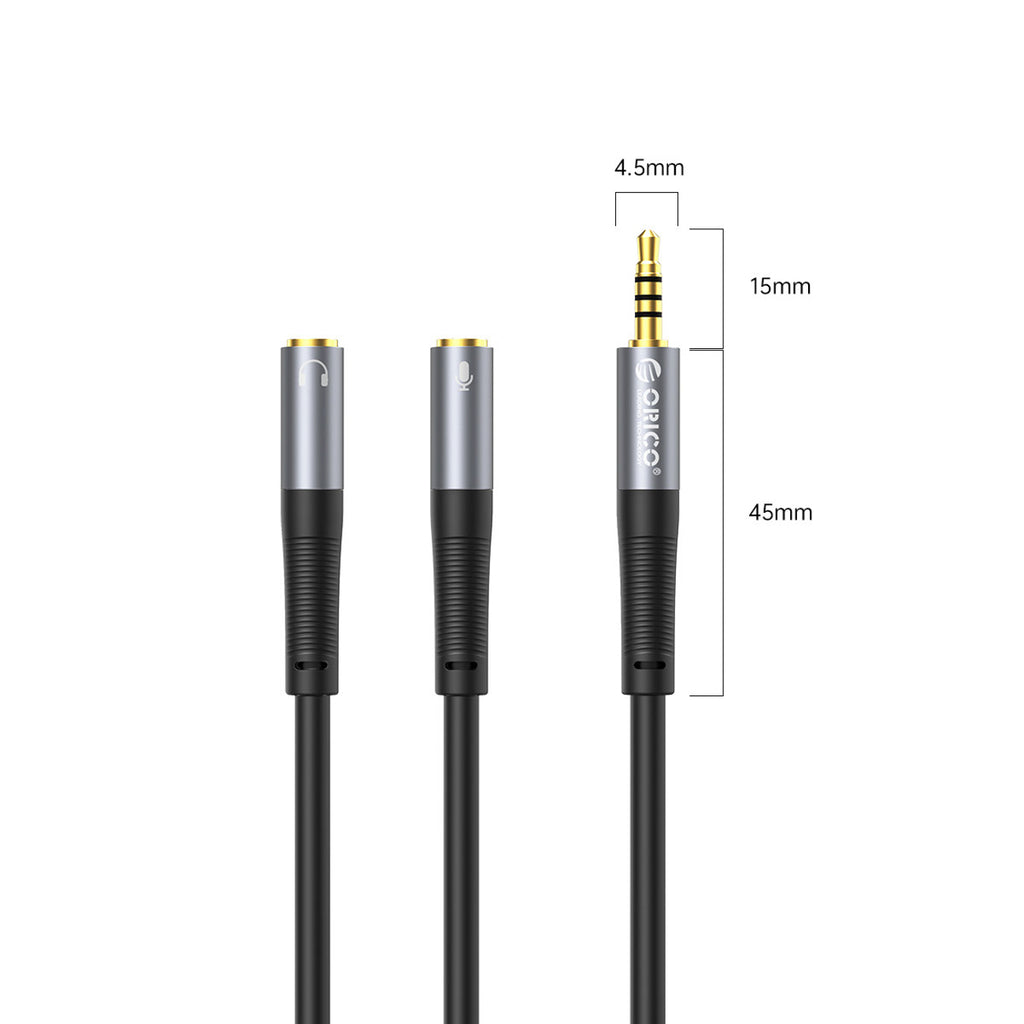 Garso adapteris Orico AX2 mini jack 3,5 mm ausinių ir mikrofono skirstytuvas 1 m – juodas -- Audio Adapters