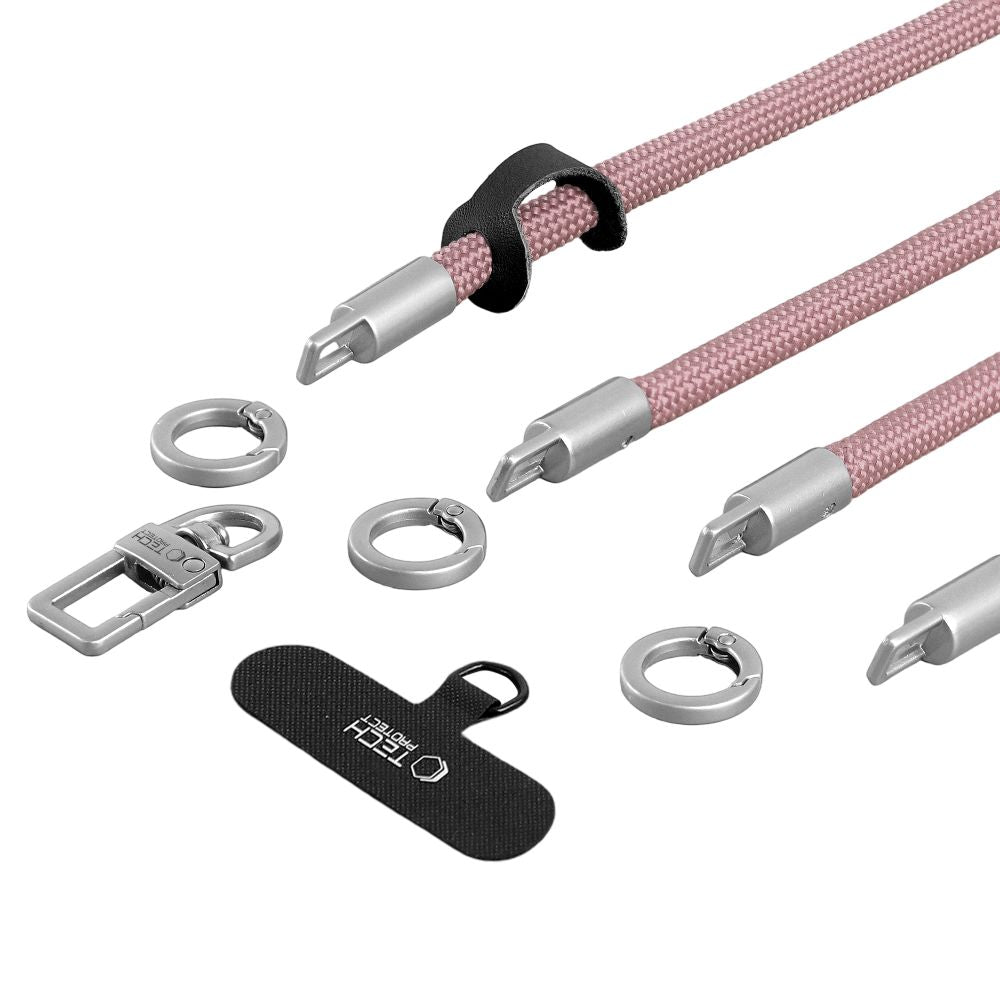 Tech-Protect C10S Telefono virvė peties žemiau (114 cm) + Rankinė juosta (31 cm) - Rožinis titanas -- Other phone accessories