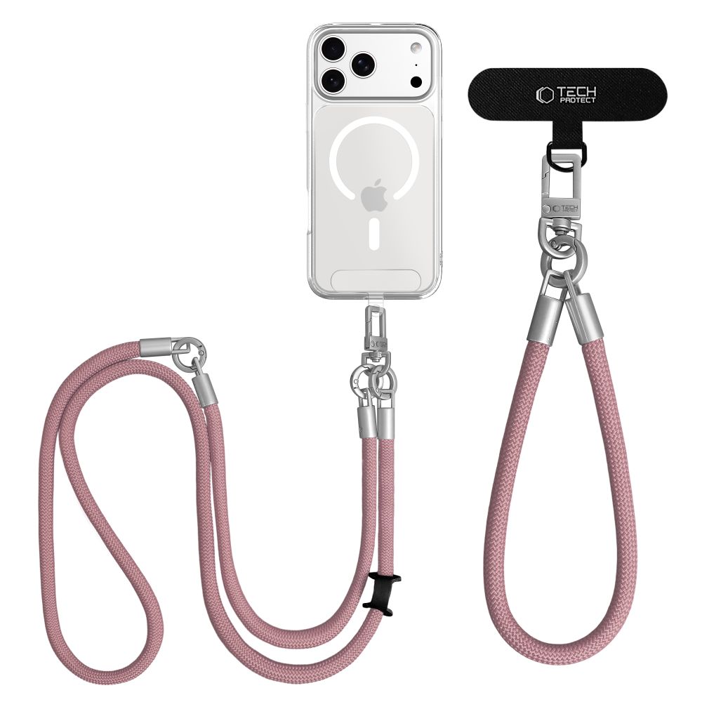 Tech-Protect C10S Telefono virvė peties žemiau (114 cm) + Rankinė juosta (31 cm) - Rožinis titanas -- Other phone accessories