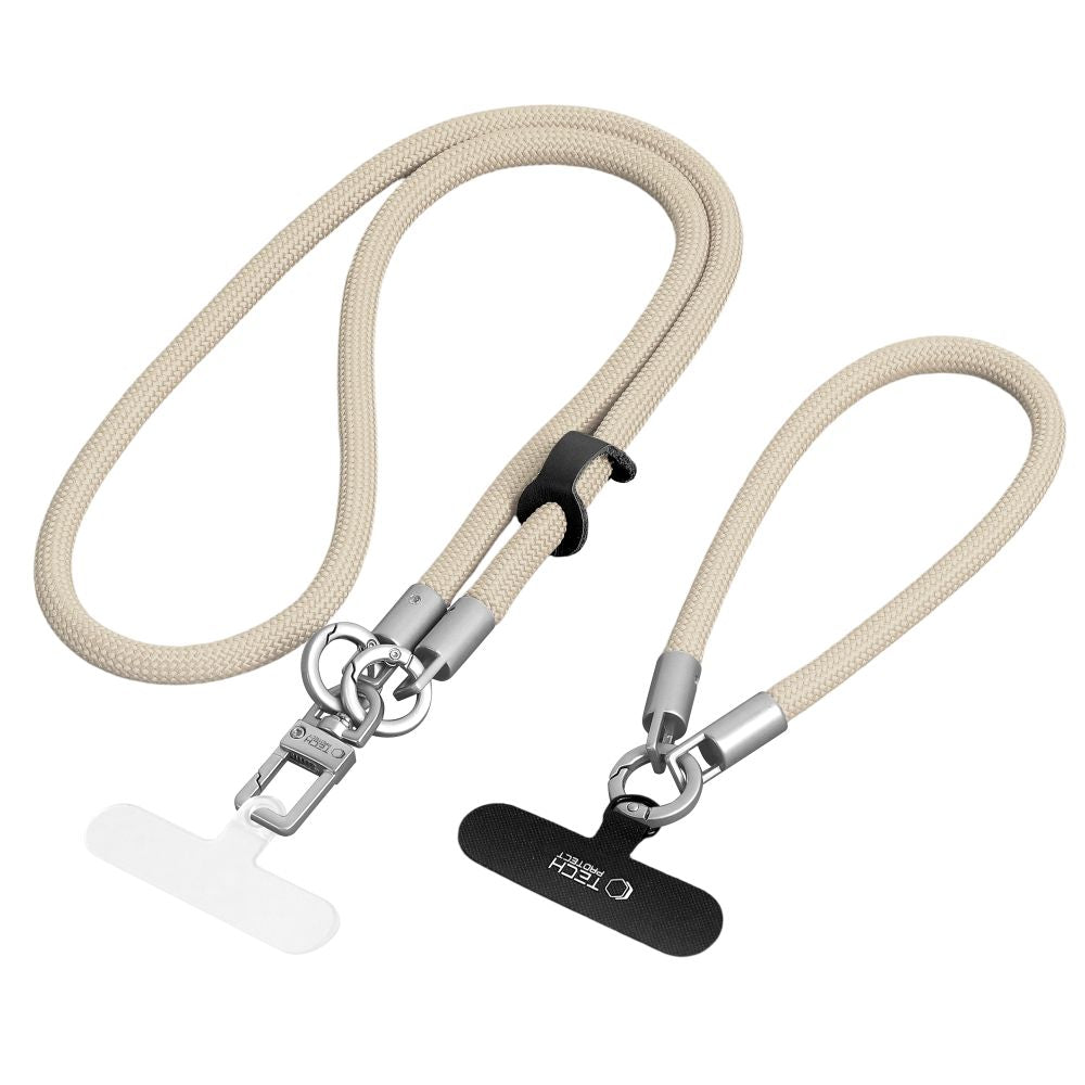 Tech-Protect C10S Telefono virvė peties žemiau (114 cm) + Rankinė juosta (31 cm) - Beige spalva su titanu -- Other phone...