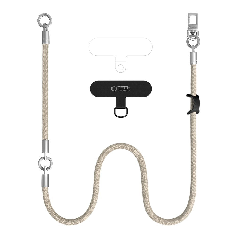Tech-Protect C10S Telefono virvė peties žemiau (114 cm) + Rankinė juosta (31 cm) - Beige spalva su titanu -- Other phone...
