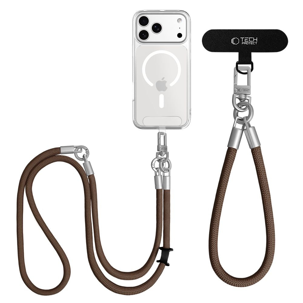 Tech-Protect C10S Telefono virvė peties žemiau (114 cm) + Rankinė juosta (31 cm) - Riešuto rudas su titanu -- Other phone...