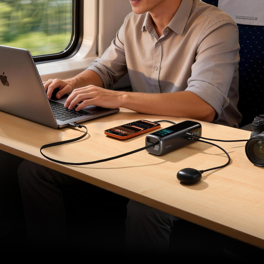 Įkroviklis (Power Bank) Joyroom PODIX PR70 25000mAh iki 240W su dviem įmontuotais USB-C kabeliais ir dviem TFT ekranais –...