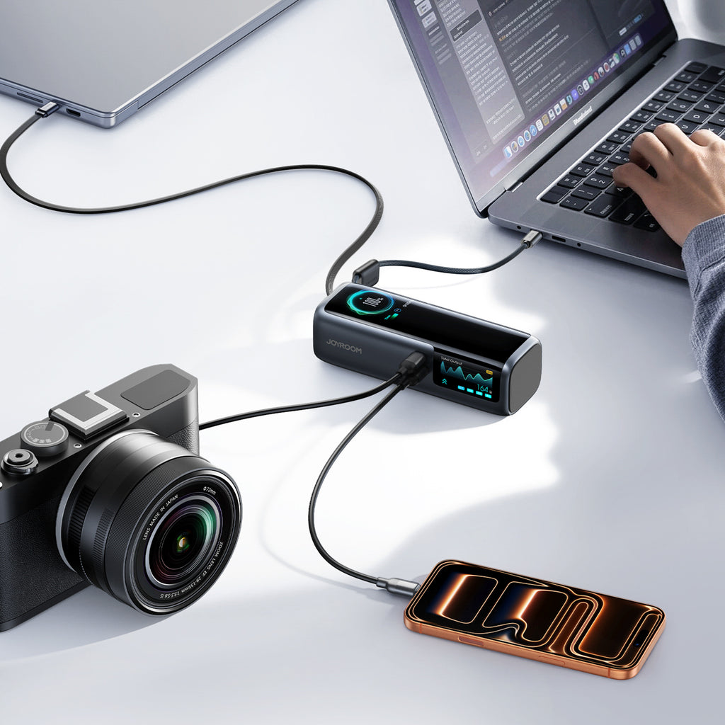 Įkroviklis (Power Bank) Joyroom PODIX PR70 25000mAh iki 240W su dviem įmontuotais USB-C kabeliais ir dviem TFT ekranais –...