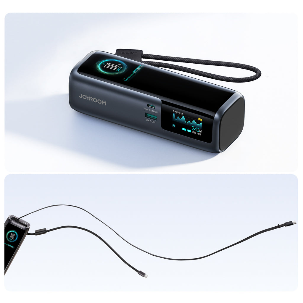 Įkroviklis (Power Bank) Joyroom PODIX PR70 25000mAh iki 240W su dviem įmontuotais USB-C kabeliais ir dviem TFT ekranais –...