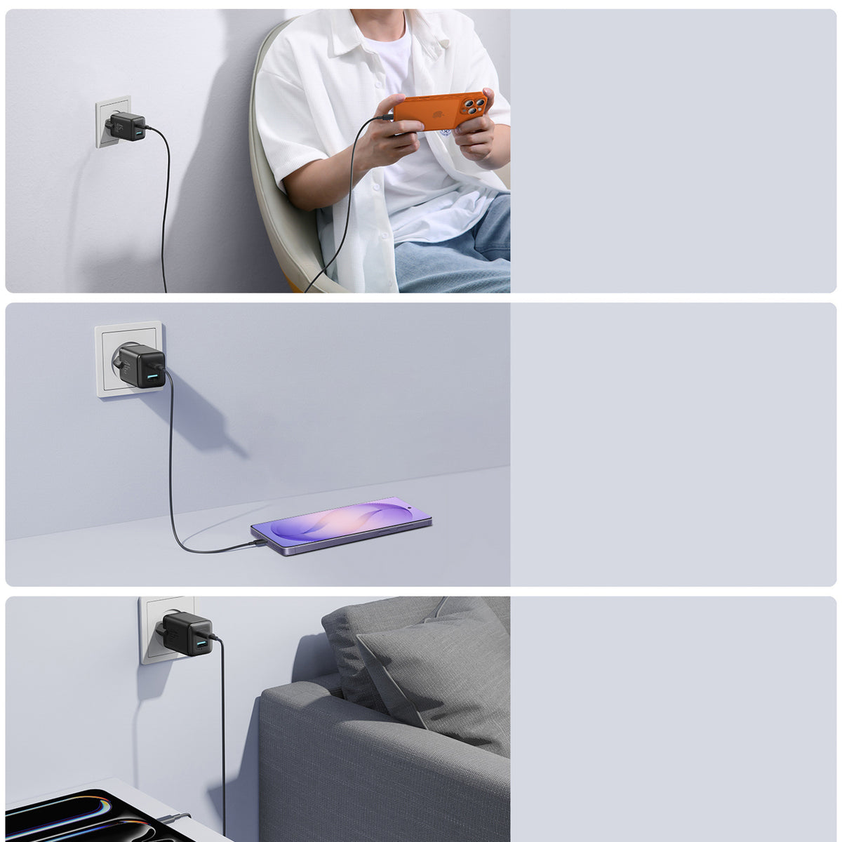 Joyroom JR-TG8 GaN 45W USB-C + USB-A sienininis įkroviklis - Juodas -- Cell phone chargers
