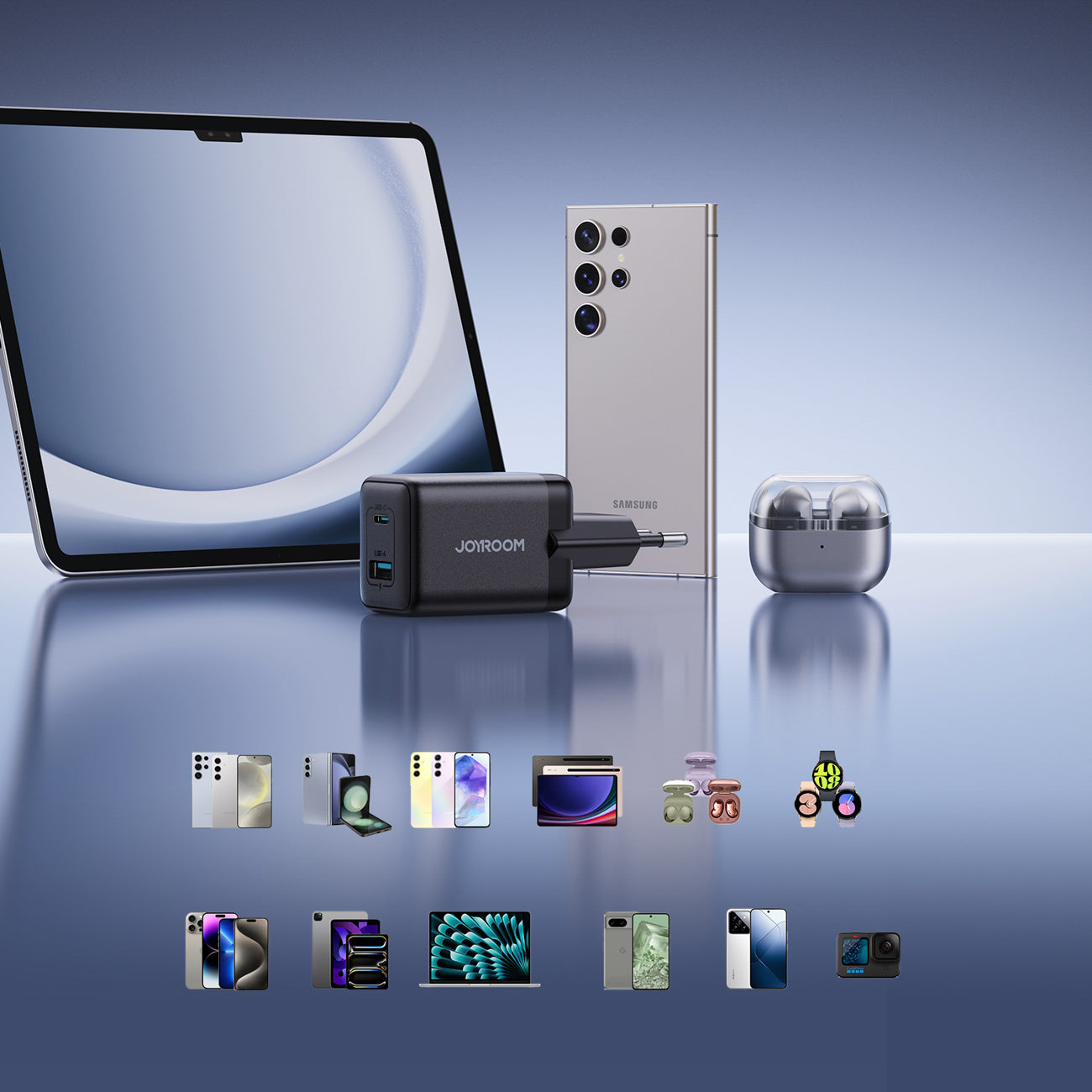 Joyroom JR-TG8 GaN 45W USB-C + USB-A sienininis įkroviklis - Juodas -- Cell phone chargers