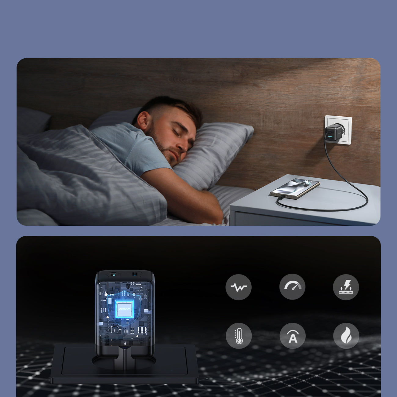 Joyroom JR-TG8 GaN 45W USB-C + USB-A sienininis įkroviklis - Juodas -- Cell phone chargers