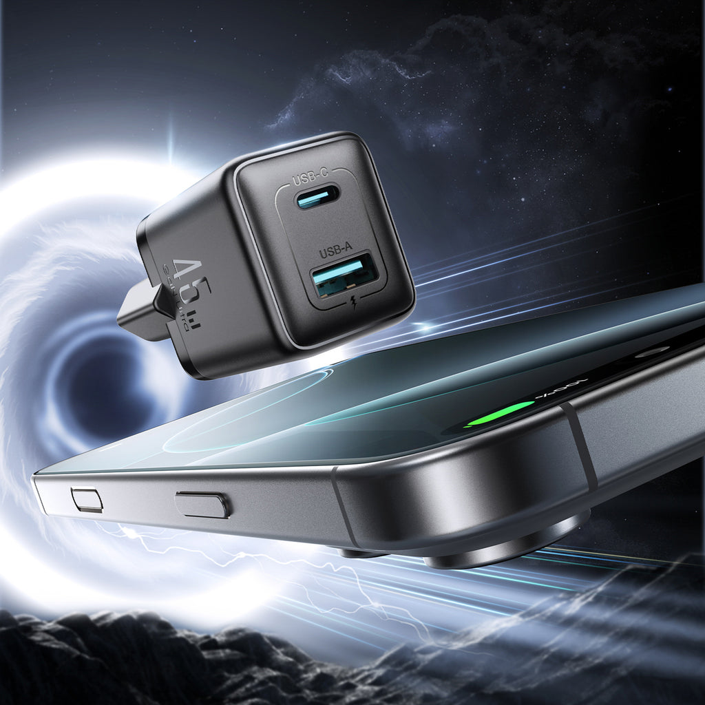 Joyroom JR-TG8 GaN 45W USB-C + USB-A sienininis įkroviklis - Juodas -- Cell phone chargers
