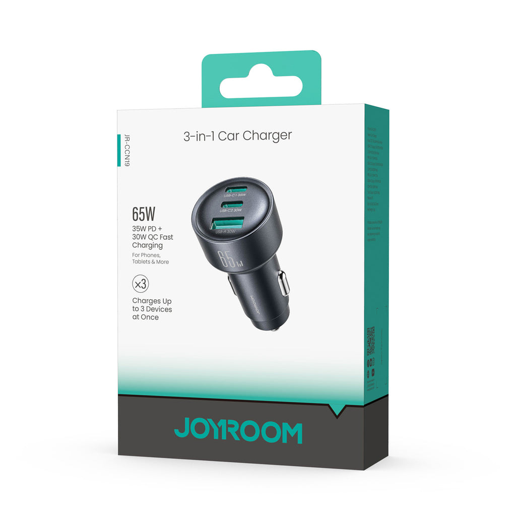 Joyroom JR-CCN19 65W 3-in-1 automobilinis įkroviklis Tamsiai pilka -- Car chargers
