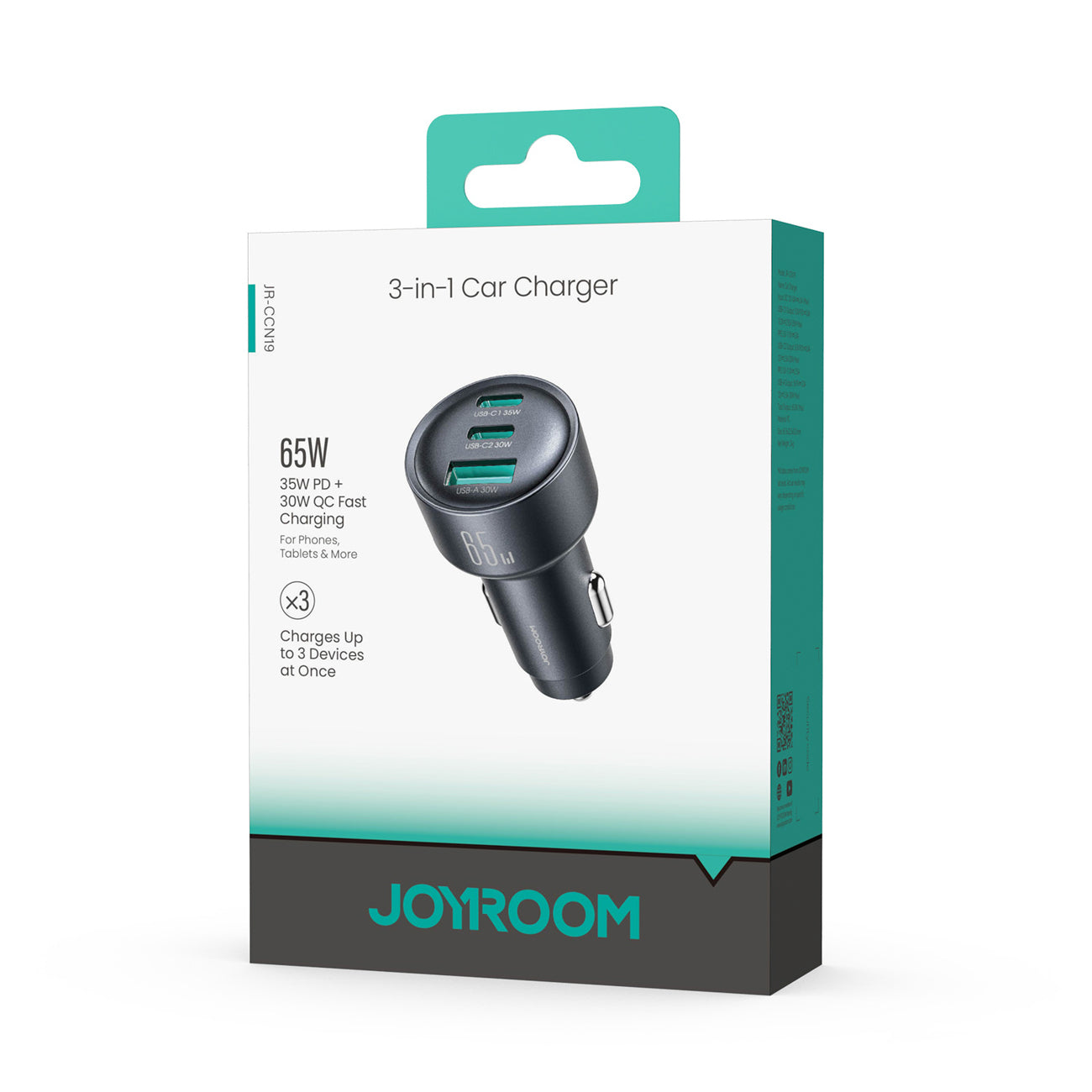 Joyroom JR-CCN19 65W 3-in-1 automobilinis įkroviklis Tamsiai pilka -- Car chargers