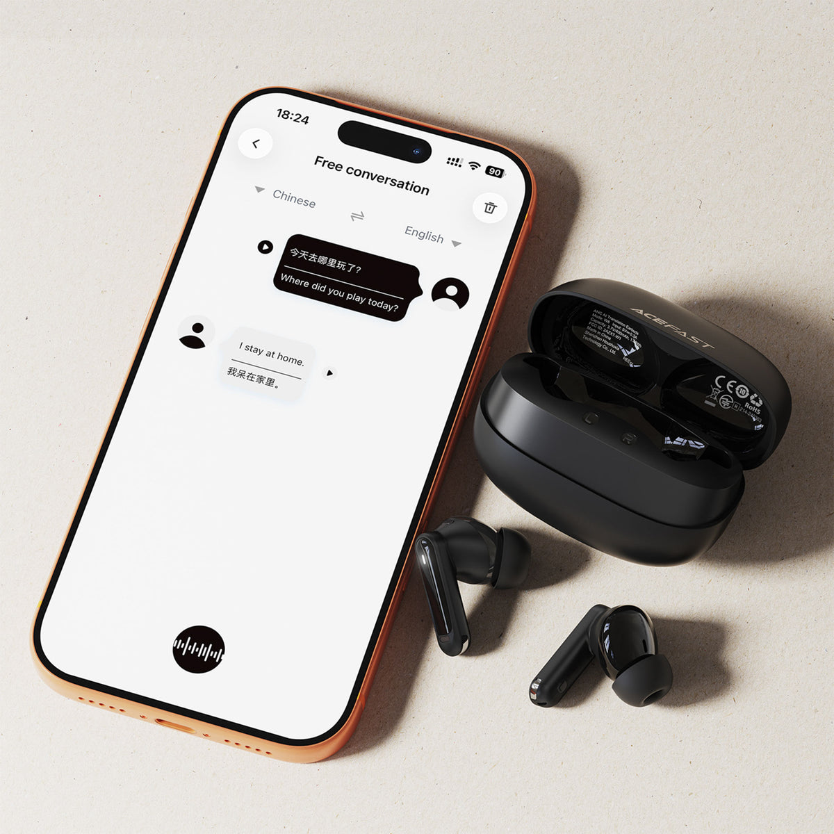 Acefast W8 TWS Belaidės Ausinės su ANC, ENC ir AI Vertimu - Juodos -- Headphones