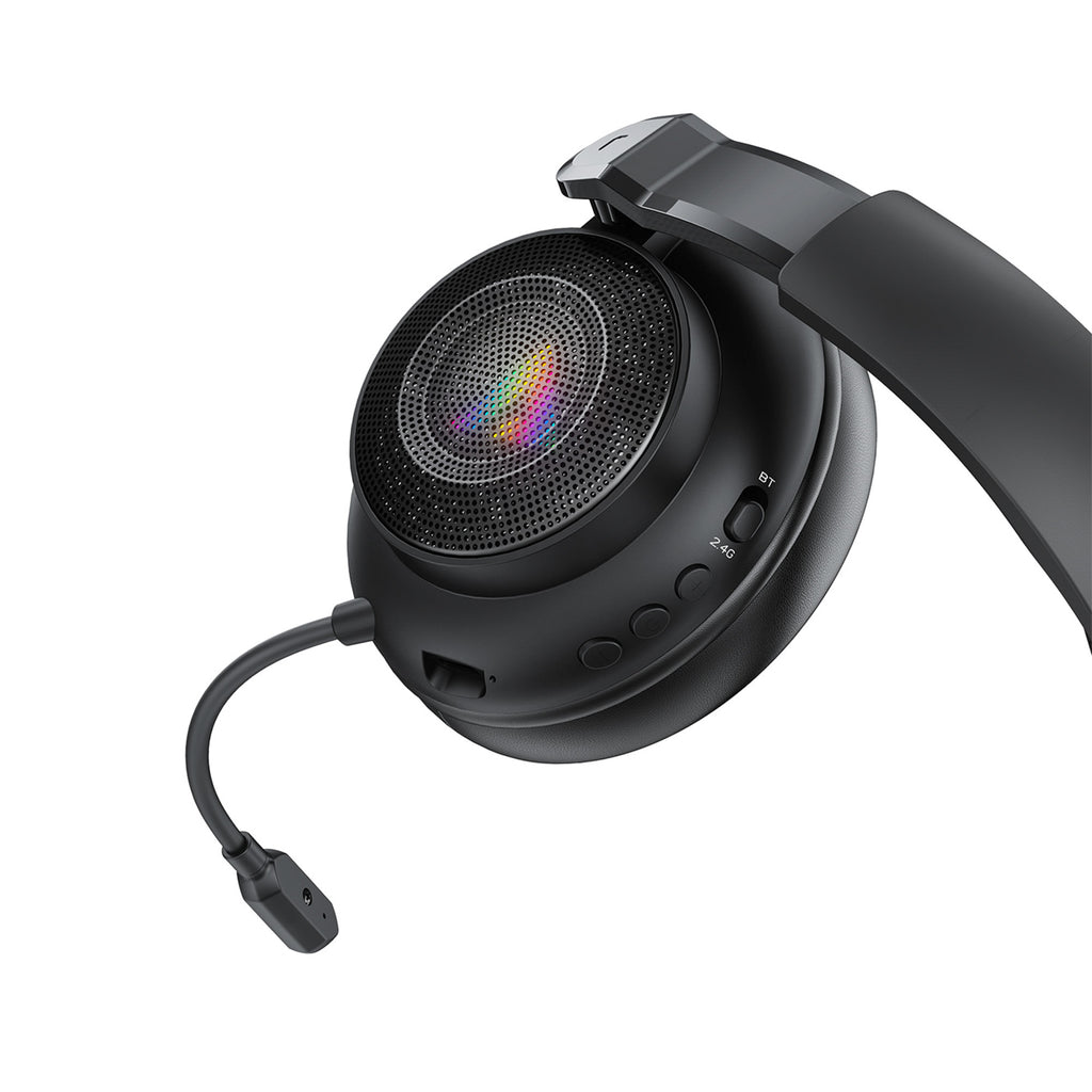 Acefast H15 Belaidės Bluetooth / 2.4 GHz / AUX Žaidimo Ausinės su Mikrofonu ir RGB Fono Šviesom - Juodos -- Headphones