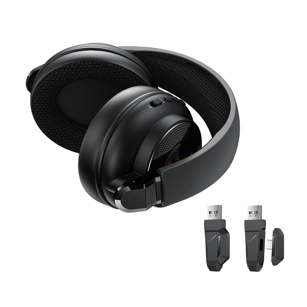 Acefast H15 Belaidės Bluetooth / 2.4 GHz / AUX Žaidimo Ausinės su Mikrofonu ir RGB Fono Šviesom - Juodos -- Headphones