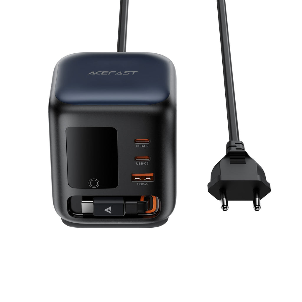 Acefast Z10 GaN 100W 3xUSB stalinis įkroviklis su USB-C kabelu ir TFT ekranu - juodas -- Cell phone chargers