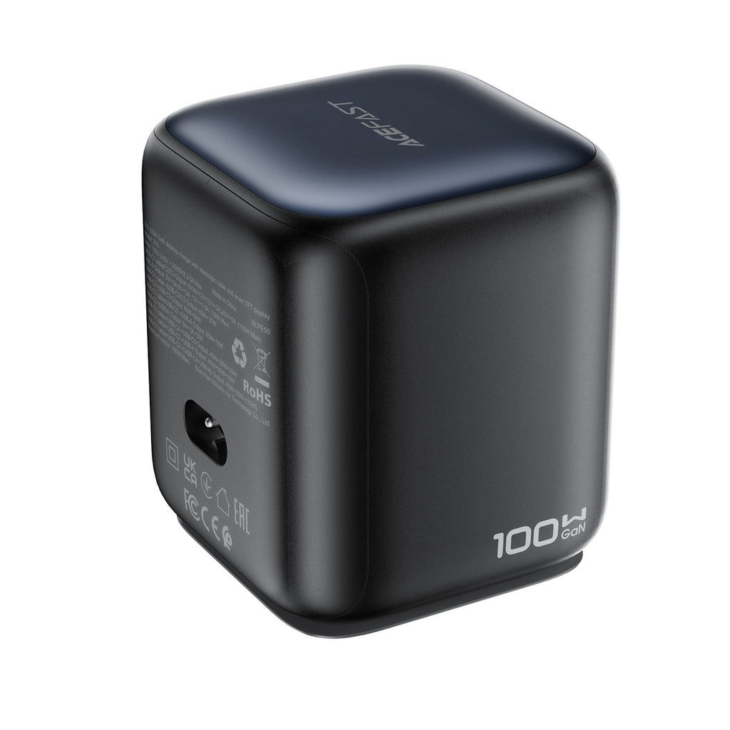 Acefast Z10 GaN 100W 3xUSB stalinis įkroviklis su USB-C kabelu ir TFT ekranu - juodas -- Cell phone chargers