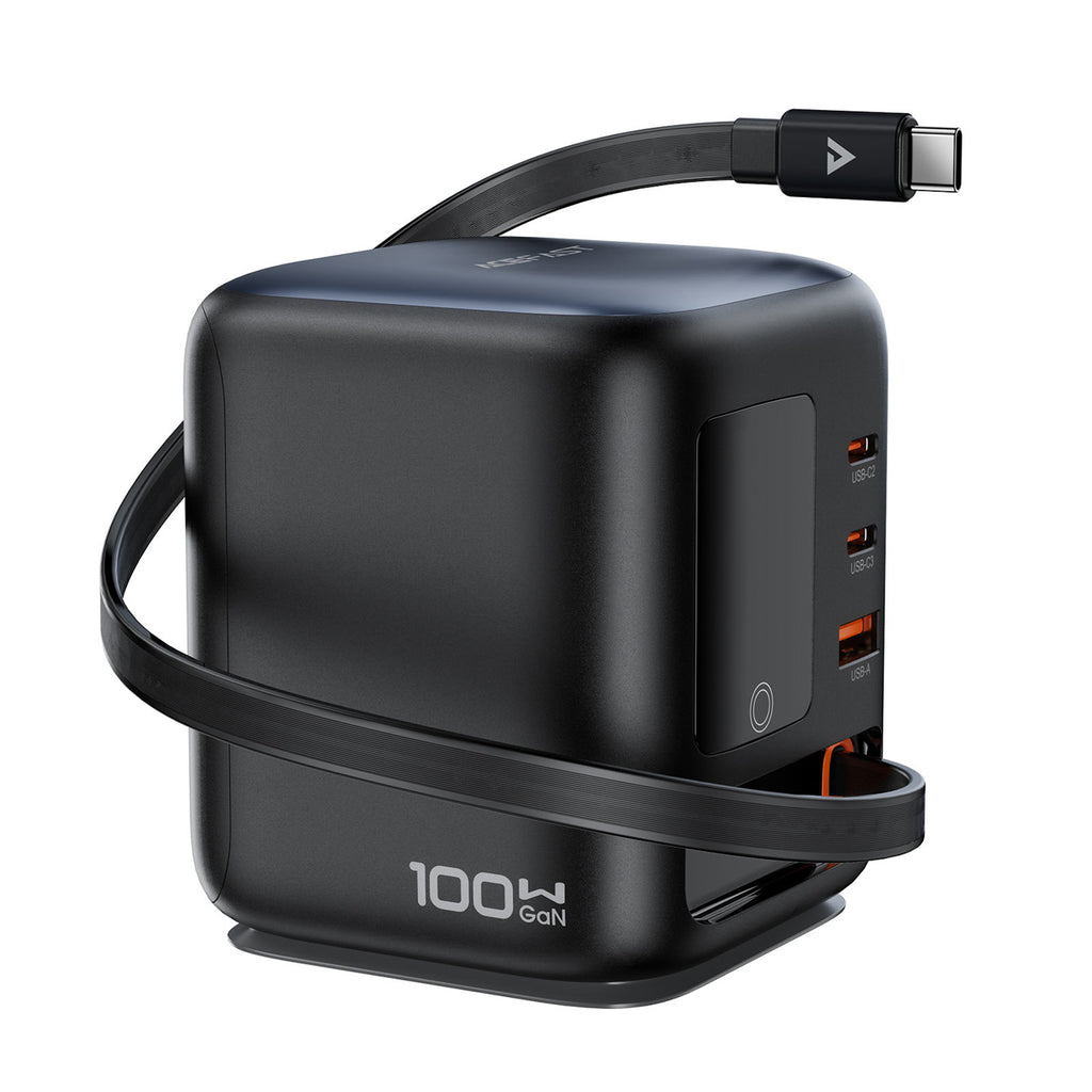 Acefast Z10 GaN 100W 3xUSB stalinis įkroviklis su USB-C kabelu ir TFT ekranu - juodas -- Cell phone chargers