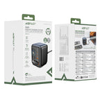 Acefast Z10 GaN 100W 3xUSB stalinis įkroviklis su USB-C kabelu ir TFT ekranu - juodas -- Cell phone chargers