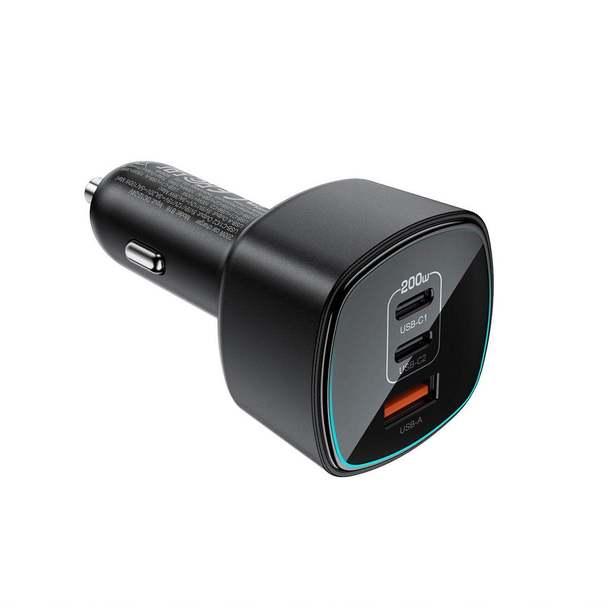 Acefast B18 200W automobilinis įkroviklis 2x USB-C + USB-A - juodas -- Car chargers