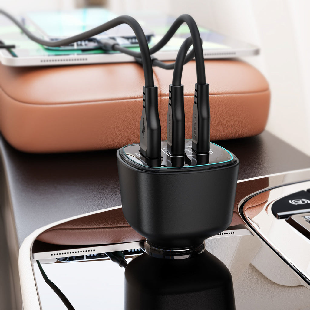 Acefast B18 200W automobilinis įkroviklis 2x USB-C + USB-A - juodas -- Car chargers