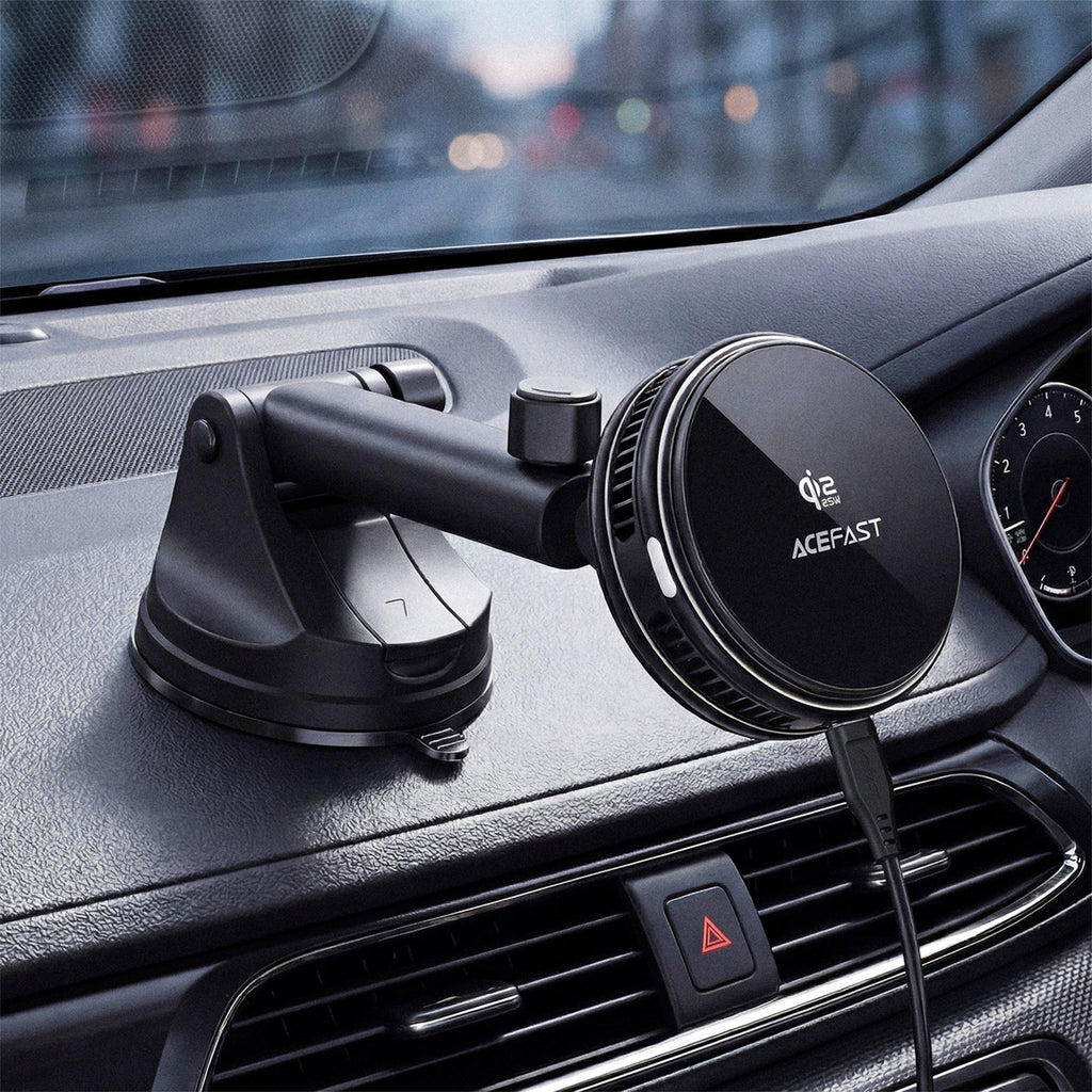Acefast D67 magnetinis automobilio laikiklis prietaisų skydeliui su Qi2 25W belaidžiu įkrovimu ir aušinimu - juodas --...