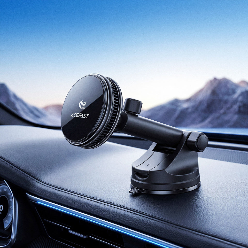Acefast D67 magnetinis automobilio laikiklis prietaisų skydeliui su Qi2 25W belaidžiu įkrovimu ir aušinimu - juodas --...