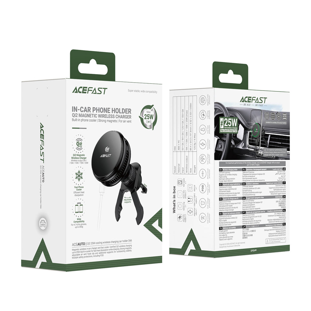 Acefast D66 magnetinis automobilio savitarpos laikiklis su Qi2 25W belaidžiu įkrovimu ir aušinimu - juodas -- Cell phone...