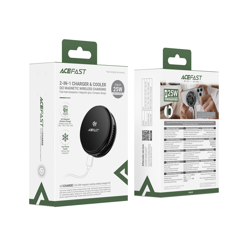 Acefast E47 Qi2 25W magnetinis belaidis įkroviklis su aušinimu - juodas -- Wireless chargers